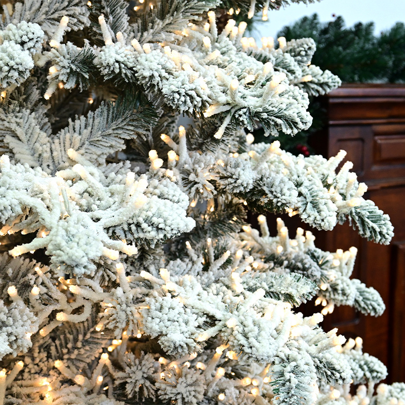 Pre-Lit Snow Flocked Artificial Holiday Christmas Pine Tree for Home, Office, Party Decoration