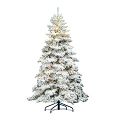 Pre-Lit Snow Flocked Artificial Holiday Christmas Pine Tree for Home, Office, Party Decoration