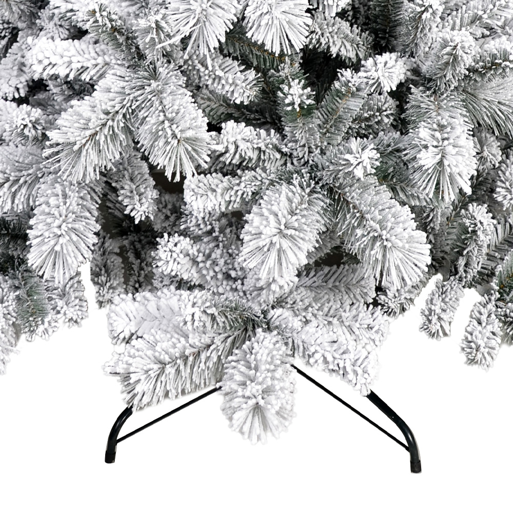 Premium Snow Flocked Hinged Artificial Christmas Fake Spruce Full Tree for Home Office Party Decoration with White Snow Tips and Metal Stand