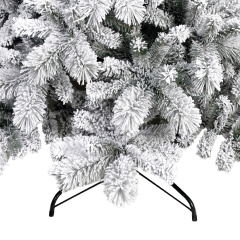 Premium Snow Flocked Hinged Artificial Christmas Fake Spruce Full Tree for Home Office Party Decoration with White Snow Tips and Metal Stand