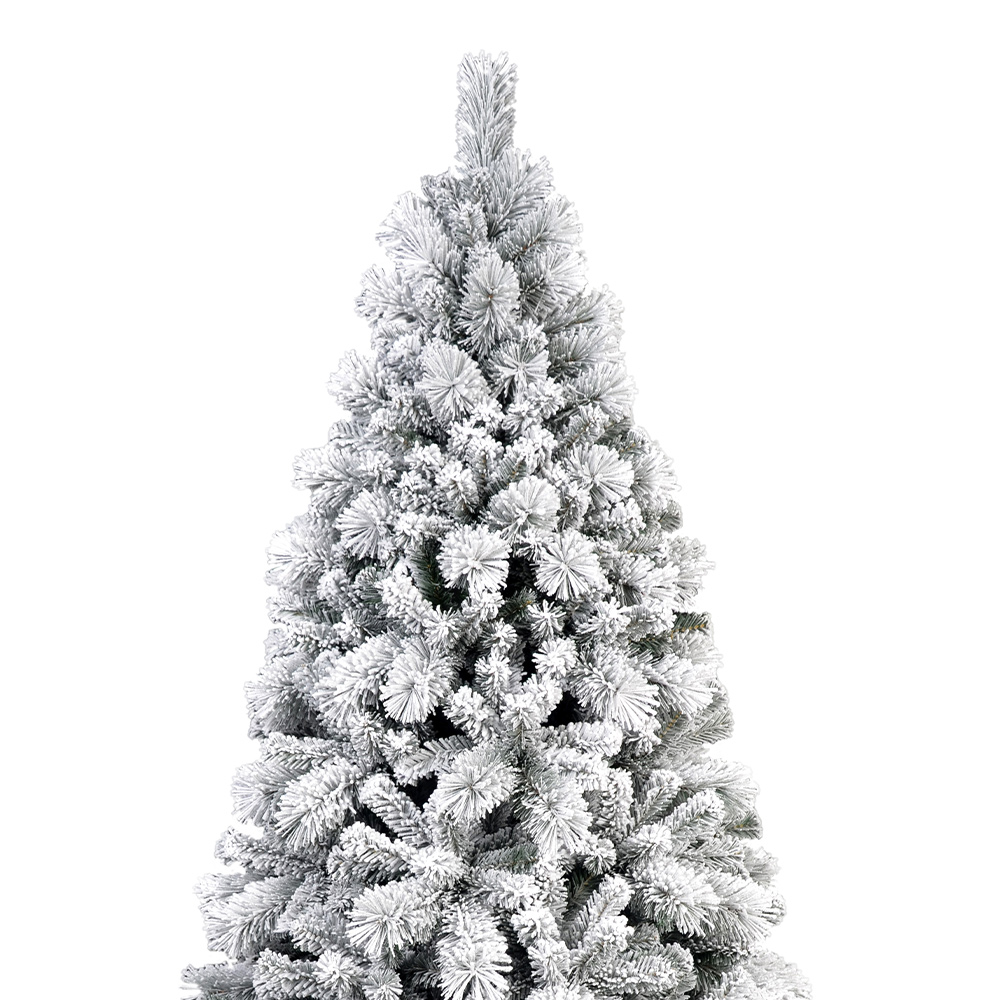 Premium Snow Flocked Hinged Artificial Christmas Fake Spruce Full Tree for Home Office Party Decoration with White Snow Tips and Metal Stand