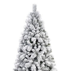 Premium Snow Flocked Hinged Artificial Christmas Fake Spruce Full Tree for Home Office Party Decoration with White Snow Tips and Metal Stand