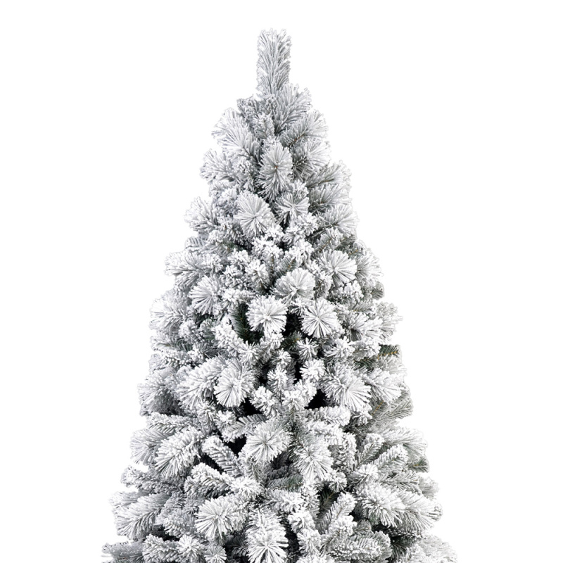 Premium Snow Flocked Hinged Artificial Christmas Fake Spruce Full Tree for Home Office Party Decoration with White Snow Tips and Metal Stand