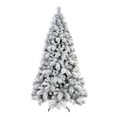 Premium Snow Flocked Hinged Artificial Christmas Fake Spruce Full Tree for Home Office Party Decoration with White Snow Tips and Metal Stand