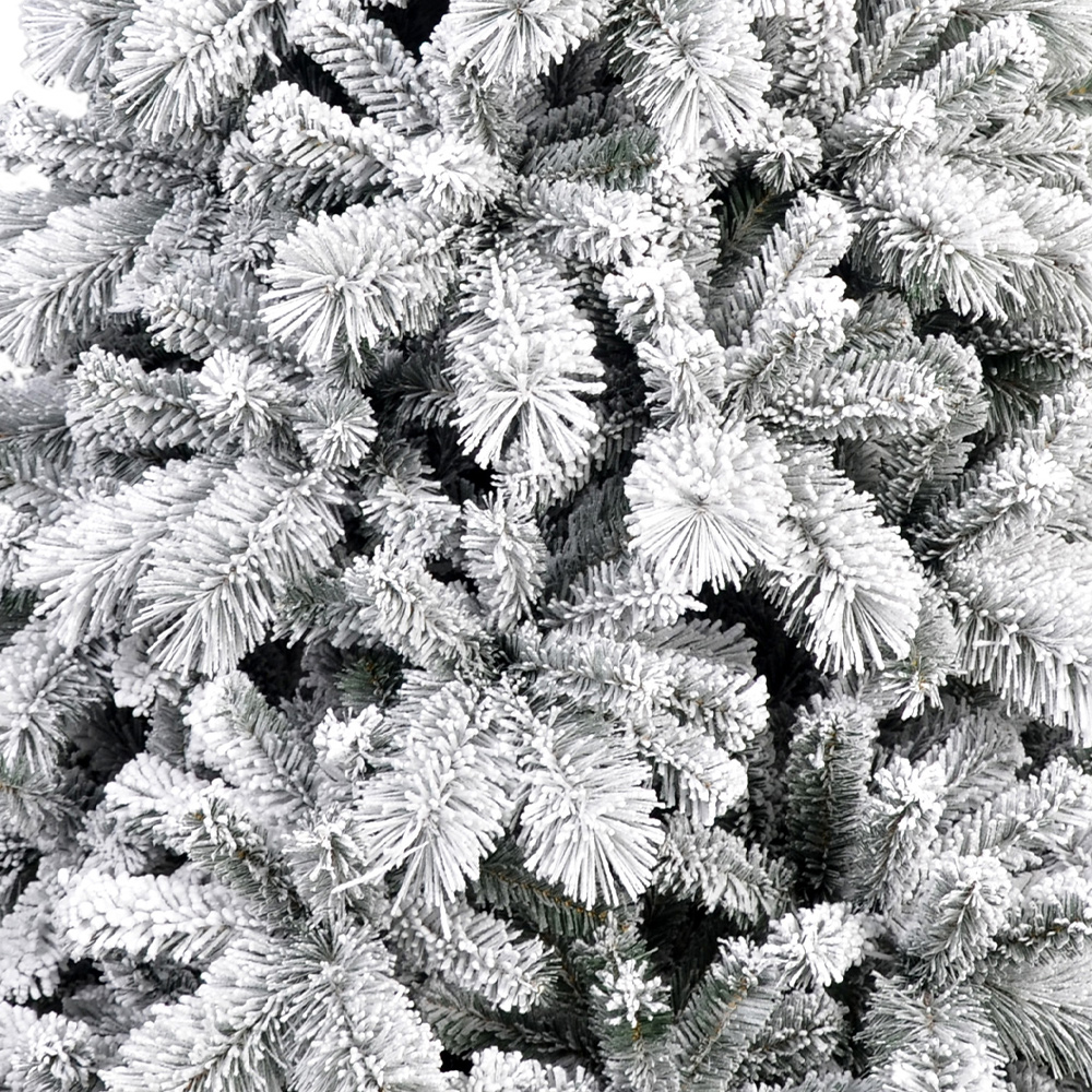Premium Snow Flocked Hinged Artificial Christmas Fake Spruce Full Tree for Home Office Party Decoration with White Snow Tips and Metal Stand