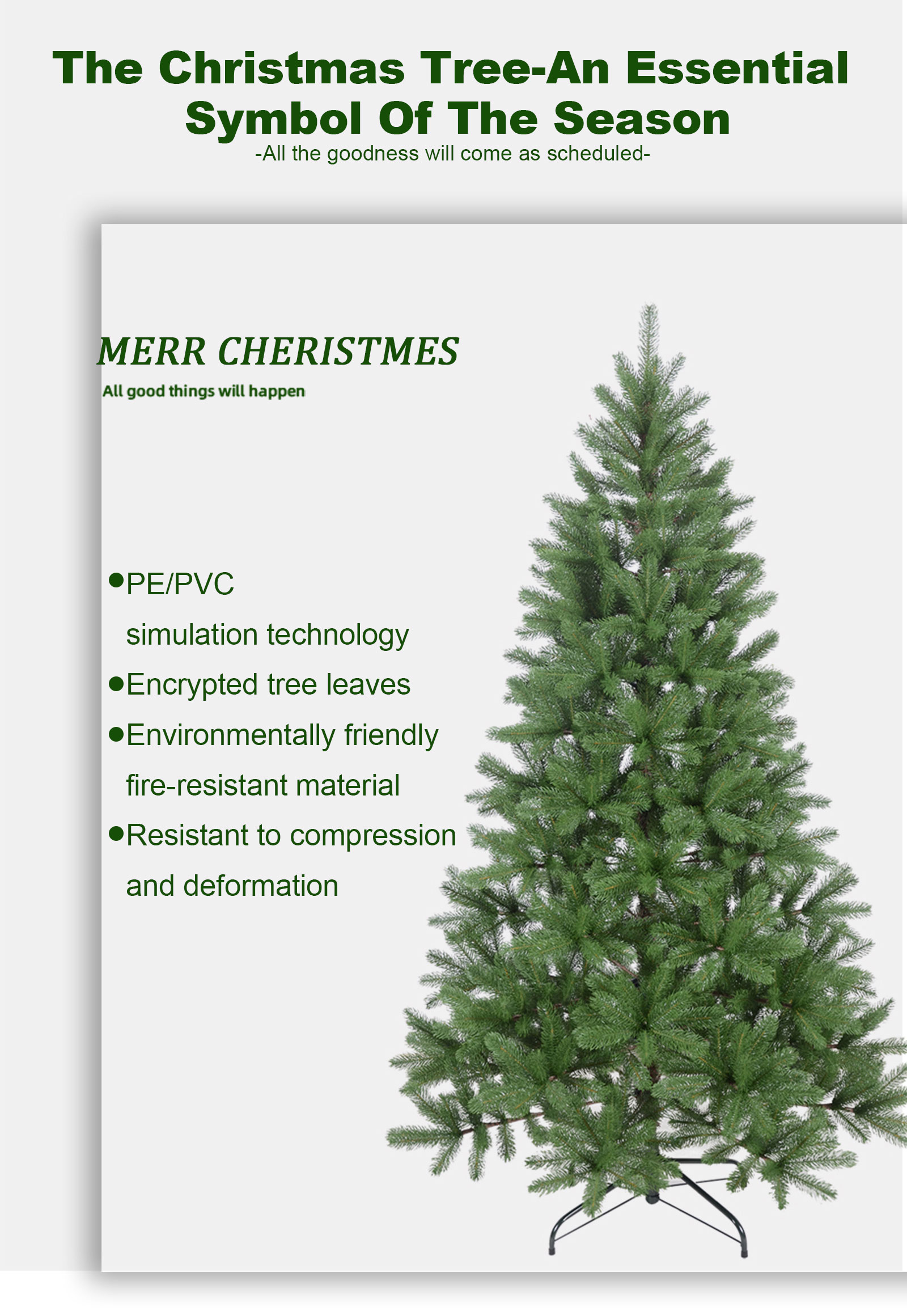 Artificial PE Christmas Tree, Unlit Premium Hinged Spruce Holiday Xmas Tree with Metal Foldable Stand for Home, Office, Party Decoration