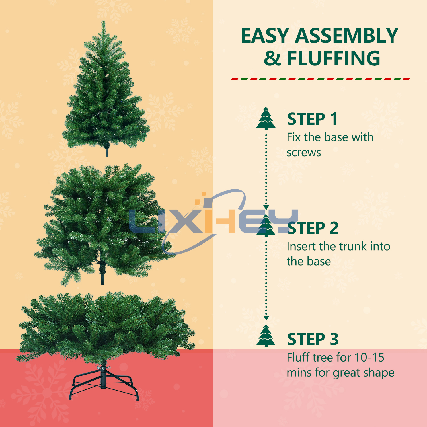 LIXHEY-Vibrant PVC+PE Christmas Tree - Sturdy Iron Base"