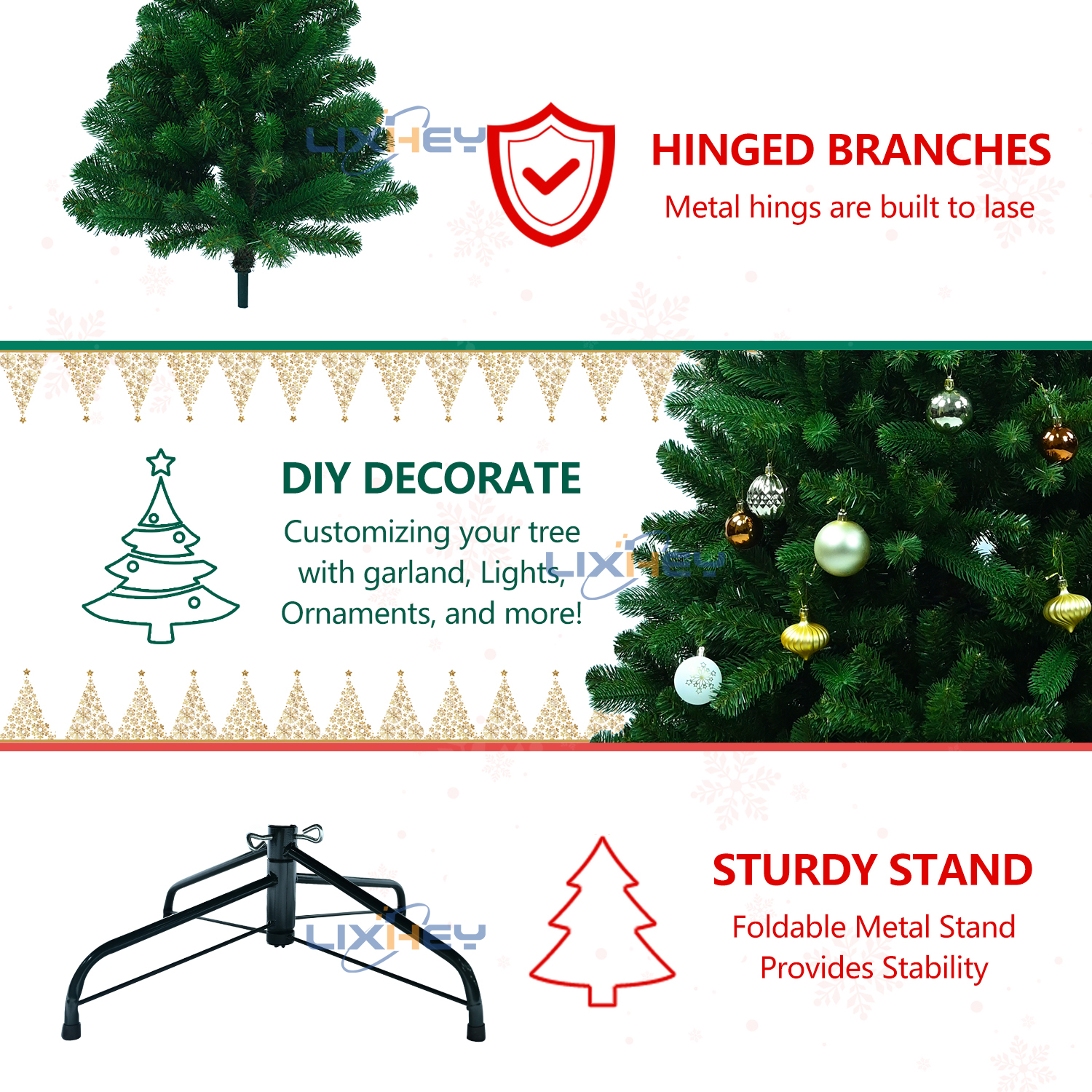 LIXHEY-Vibrant PVC+PE Christmas Tree - Sturdy Iron Base"