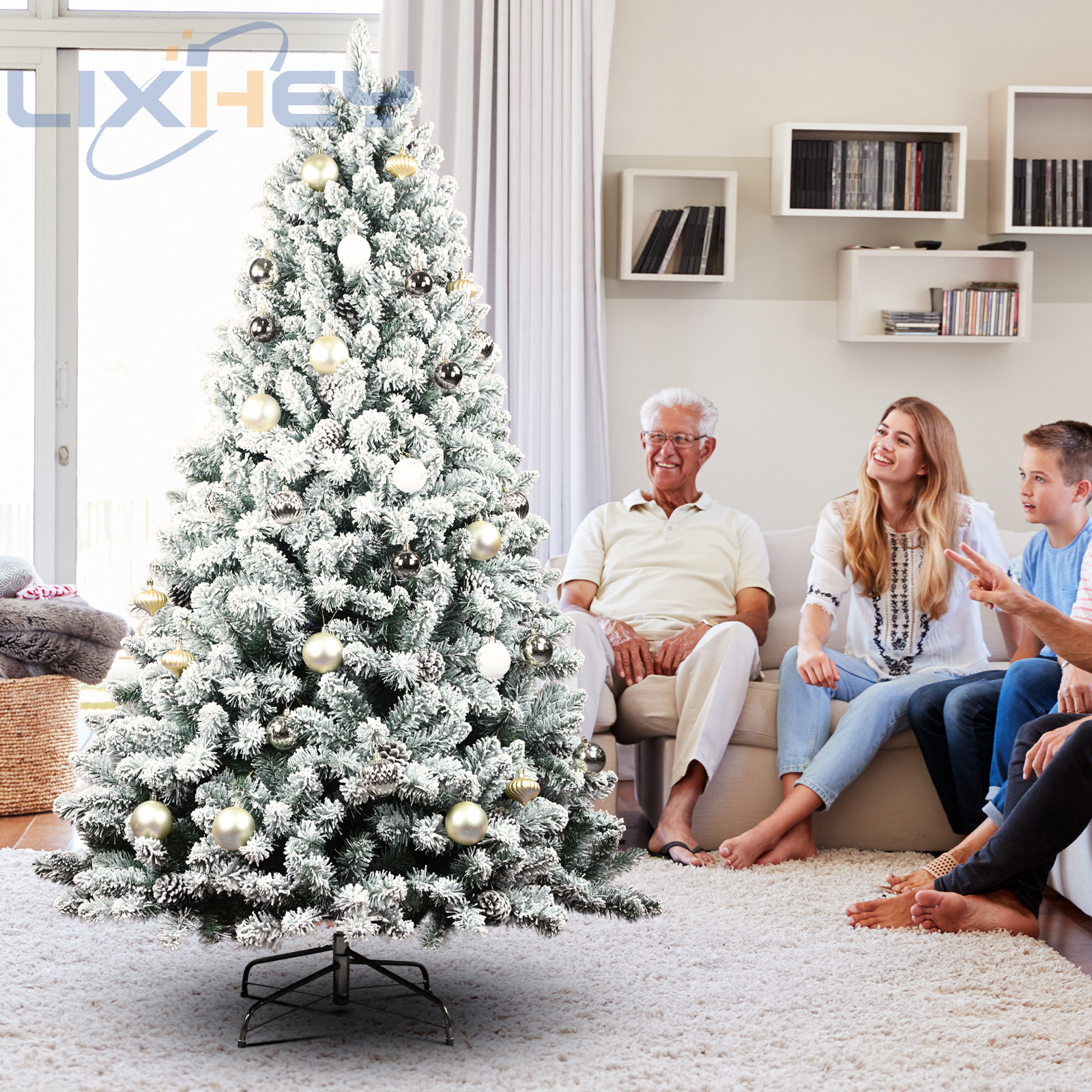 LIXHEY-Snow-Kissed PVC+PE Christmas Tree - Iron Base