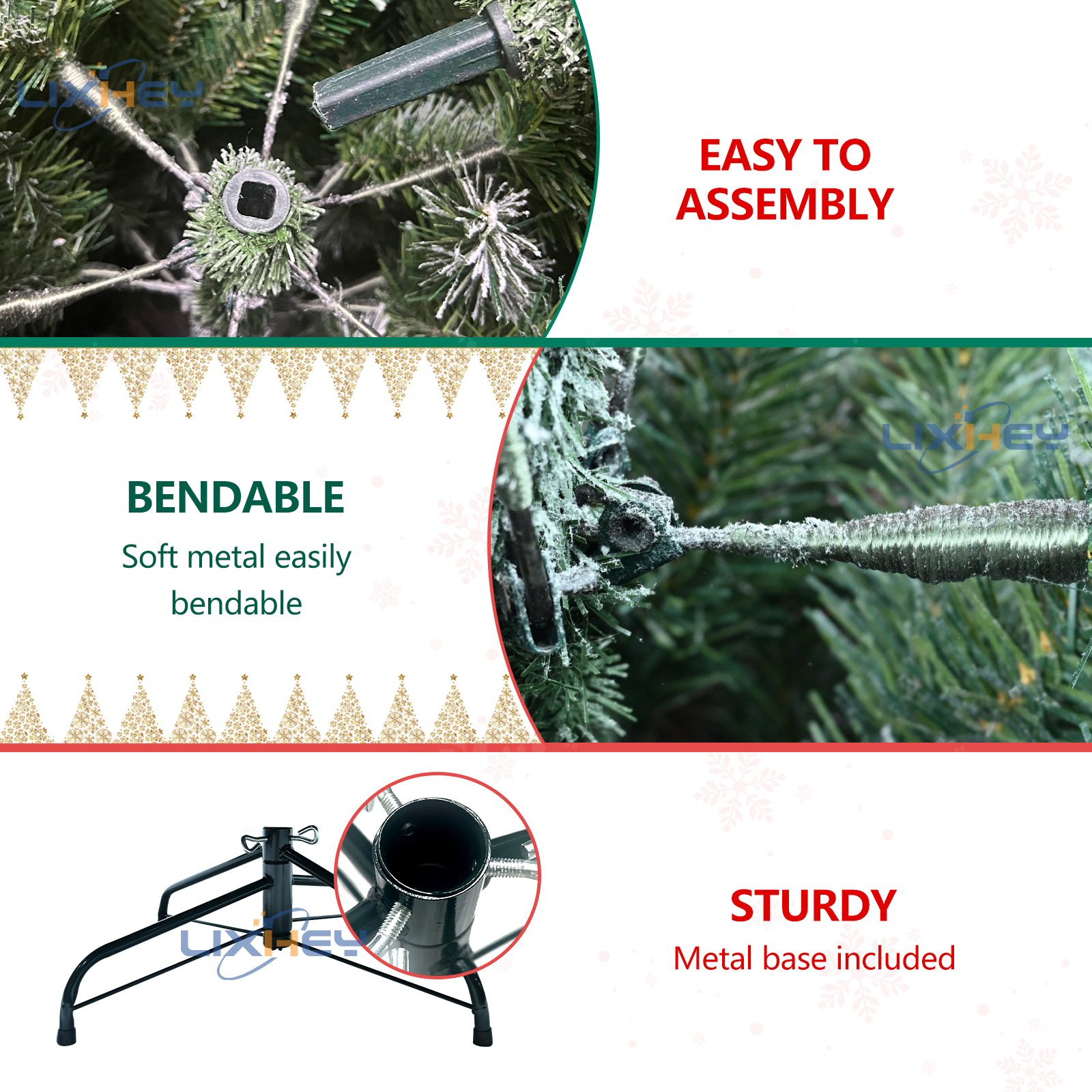 LIXHEY-Snow-Kissed PVC+PE Christmas Tree - Iron Base