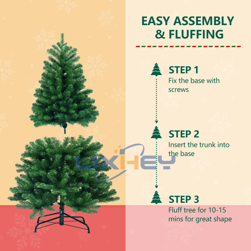LIXHEY-Vibrant PVC+PE Christmas Tree - Sturdy Iron Base"