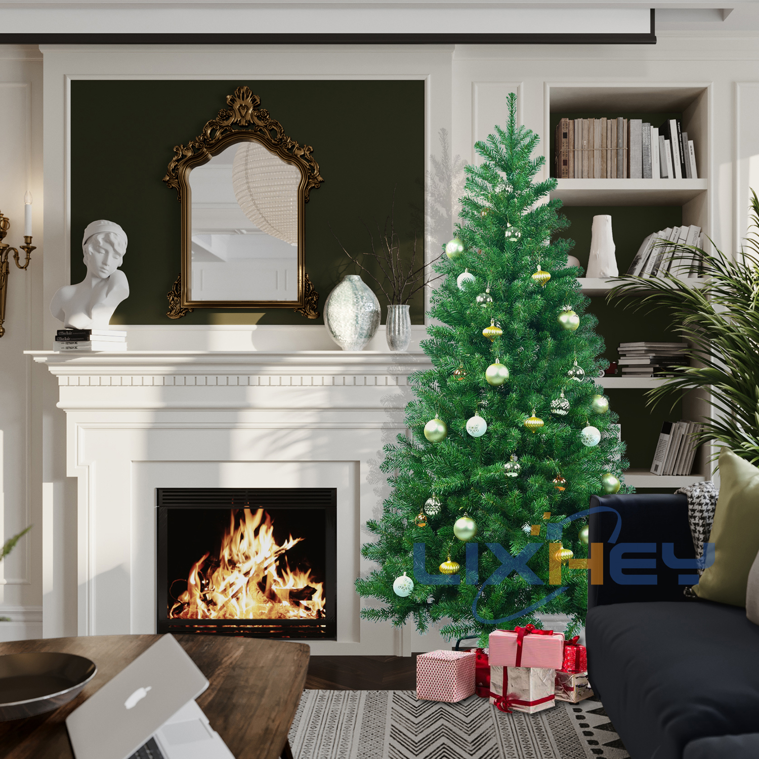 LIXHEY-Vibrant PVC+PE Christmas Tree - Sturdy Iron Base"