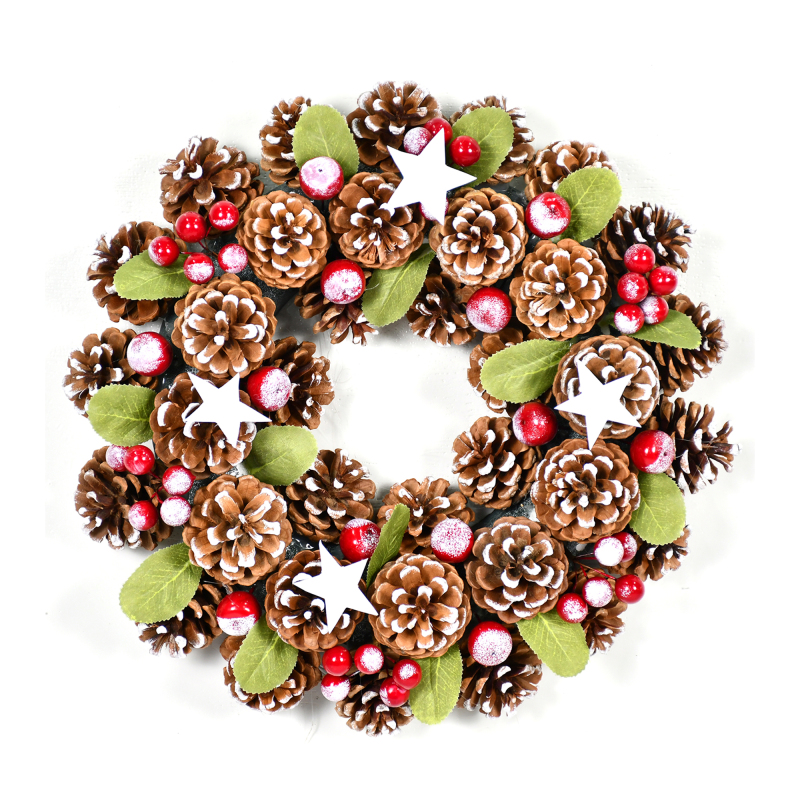 LIXHEY-Rustic Pinecone and Berry Christmas Wreath - Customizable Sizes