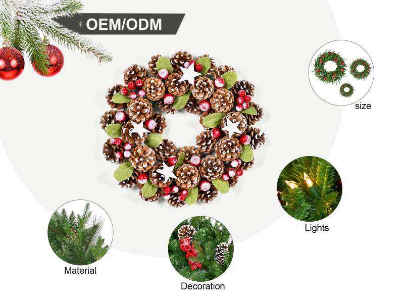 LIXHEY-Rustic Pinecone and Berry Christmas Wreath - Customizable Sizes