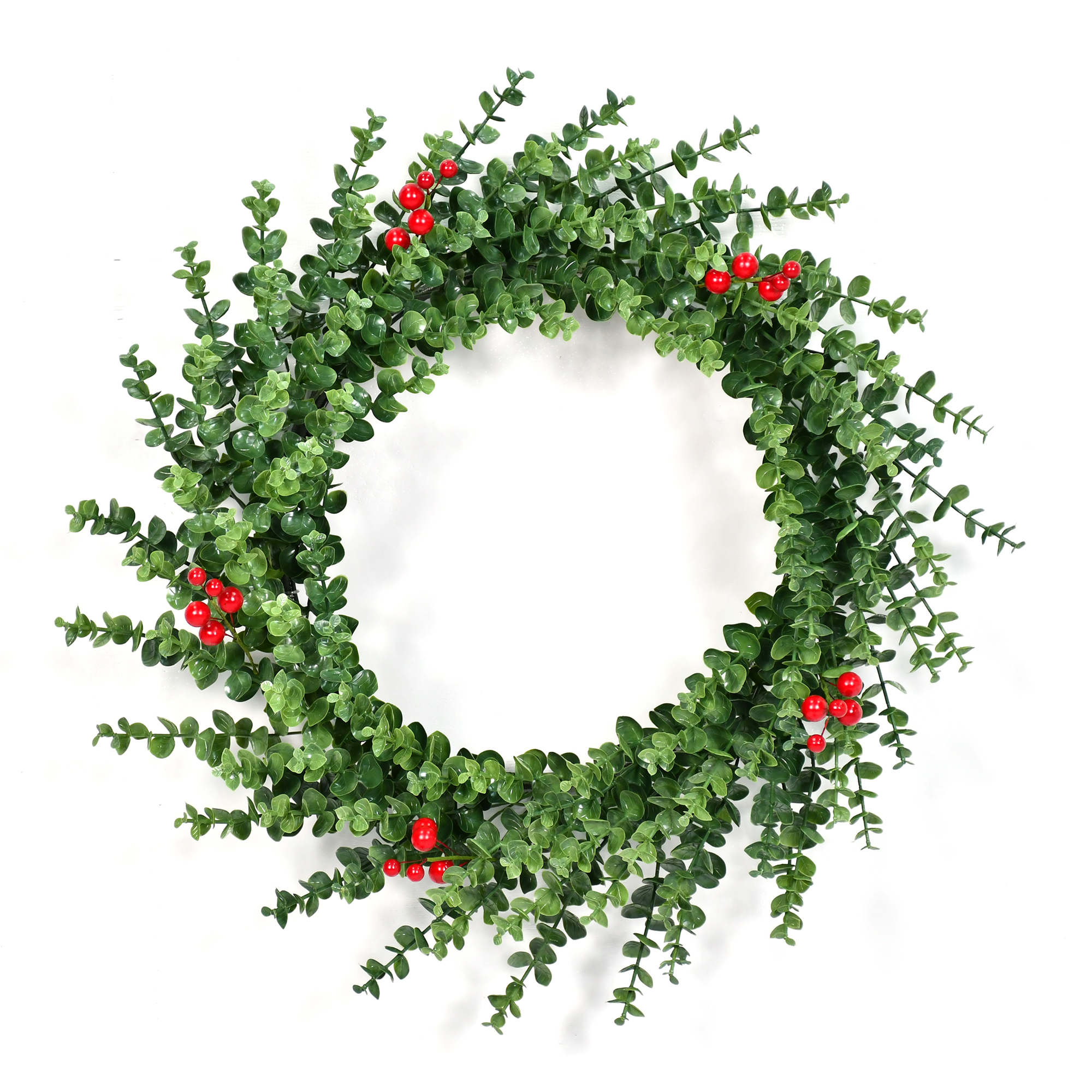Eucalyptus PE Christmas Wreath with Red Berries and Floral Accents - Customizable Sizes