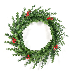 Eucalyptus PE Christmas Wreath with Red Berries and Floral Accents - Customizable Sizes