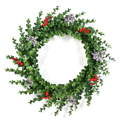 Eucalyptus PE Christmas Wreath with Red Berries and Floral Accents - Customizable Sizes