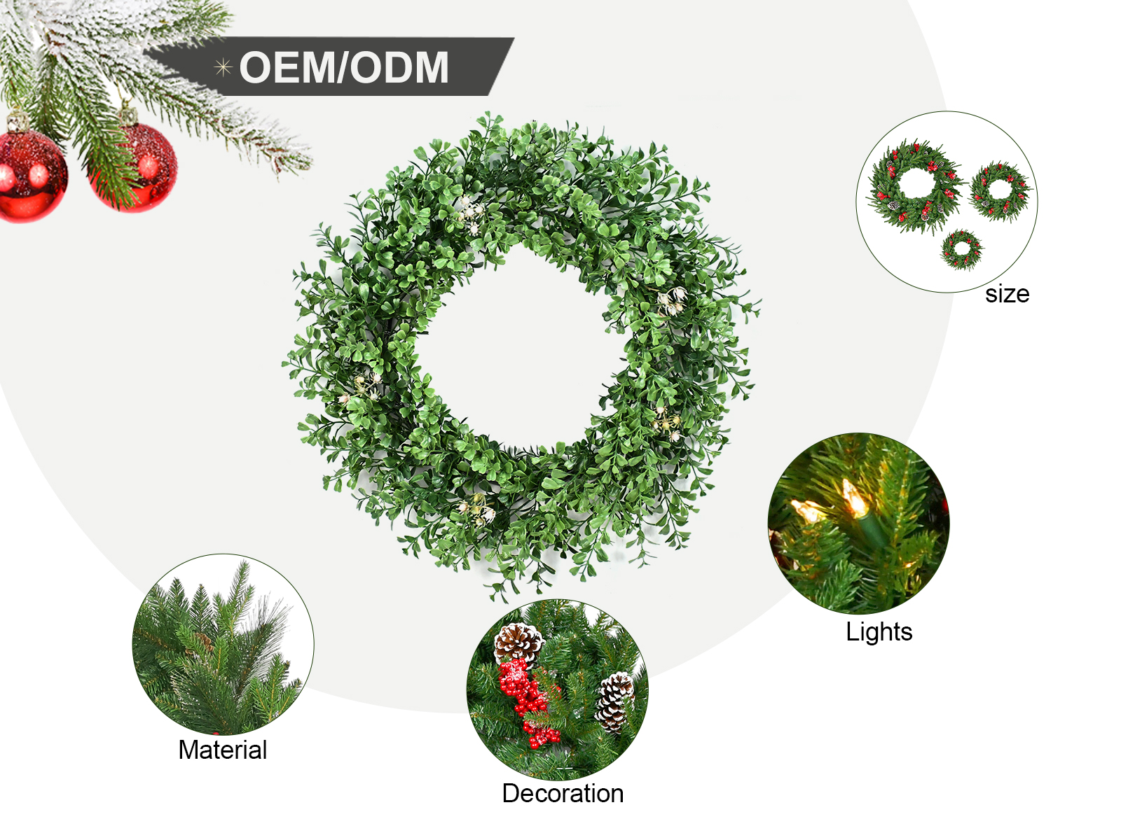 Customizable Eucalyptus PE Christmas Wreath with Floral Accents