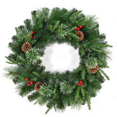 Customizable PE+PVC+Pine Needle Christmas Wreath with Pinecones and Berries