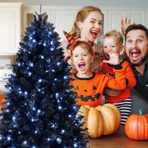 Black Pre-lit Christmas Tree – Dual Use for Christmas &amp; Halloween | US Warehouse Stock