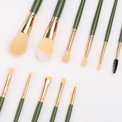 Professional 11 PCS Yellow And Green Makeup Brush Series