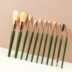 Professional 11 PCS Yellow And Green Makeup Brush Series
