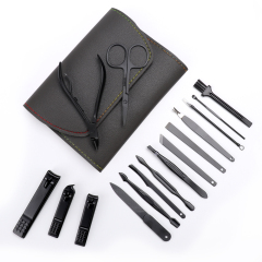 12 PCS Black And Brown PU Bag Manicure Set