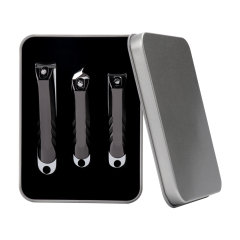 3 PCS Black Nail Clippers With Sliver Box