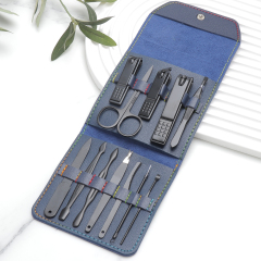 12 PCS Deep Blue PU Bag Manicure Set