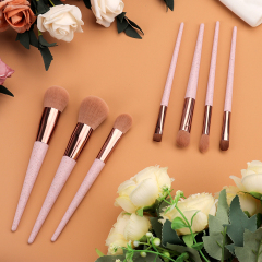 Pink Peach Handle Brown Hair Makeup Brush 7 PCS Set