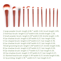 Scarlet Bright Red Dual Color Hair Makeup Brush 12 PCS Set