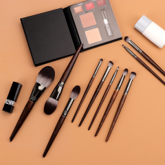 Bronze Wood Handle Dual Color Hair Makeup Brush 9 PCS Set