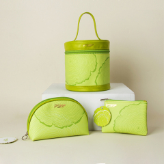 New Arrival PU Leather Makeup Organizer Storage Bag Multi-functional Half Moon Toiletry Bag Coin Pouch Cosmetic Bucket Set