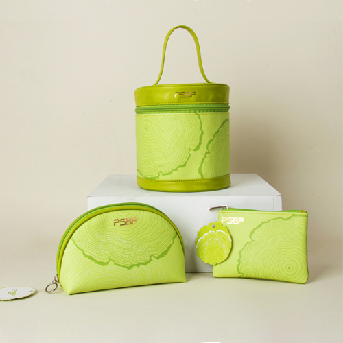 New Arrival PU Leather Makeup Organizer Storage Bag Multi-functional Half Moon Toiletry Bag Coin Pouch Cosmetic Bucket Set