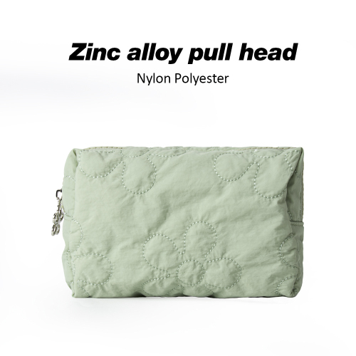 Quilted Flower Pattern Fabric Zipper Cosmetic Bag with Personalized Logo Skincare Cosmetic Pouch Cute Gift