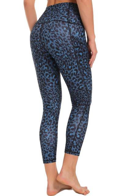 Women High Waisted Workout Leggings Dark Blue Leopard