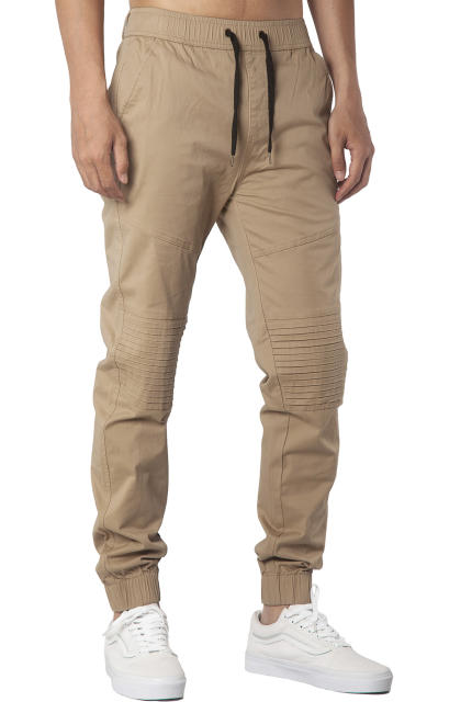 Man Khaki Jogger Pants with Wrinkled Design Khaki