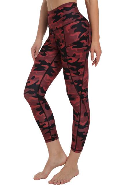 Women High Waisted Workout Leggings Red Black Camo