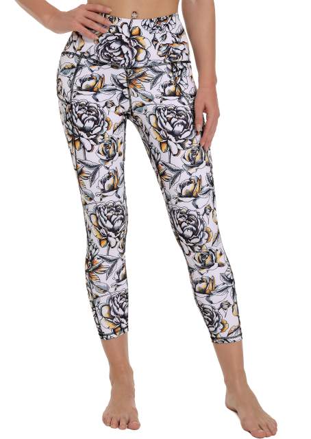 Women High Waisted Workout Leggings Gold Rose