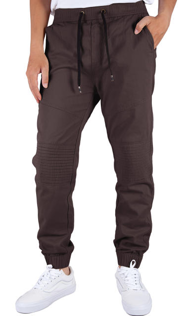 Man Khaki Jogger Pants with Wrinkled Design Coffee