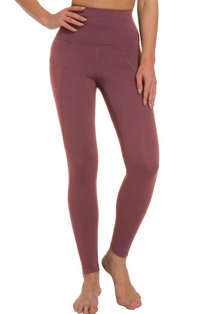 Women High Waisted Workout Leggings Wine Red