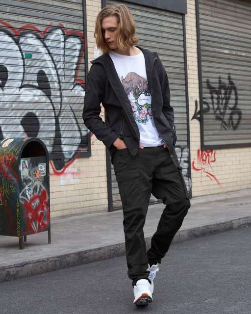 Man Cargo Work Pants Straight Fit Black