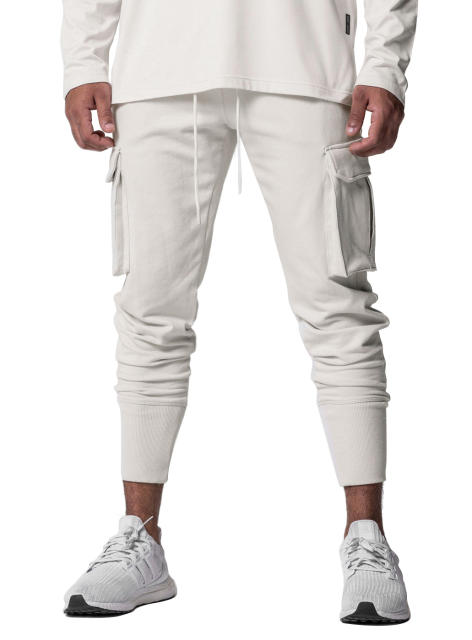 Sweatpants for Men Active Fleece Jogger Track Pants with Cargo Pockets White