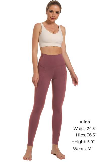 Women High Waisted Workout Leggings Wine Red