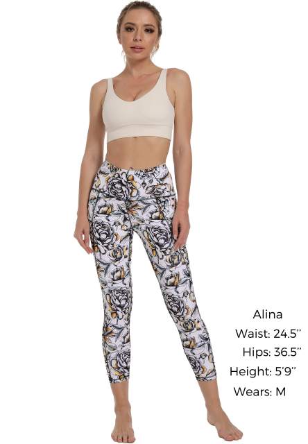 Women High Waisted Workout Leggings Gold Rose