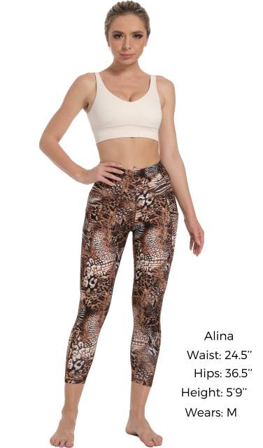 Women High Waisted Workout Leggings Brown Leopard