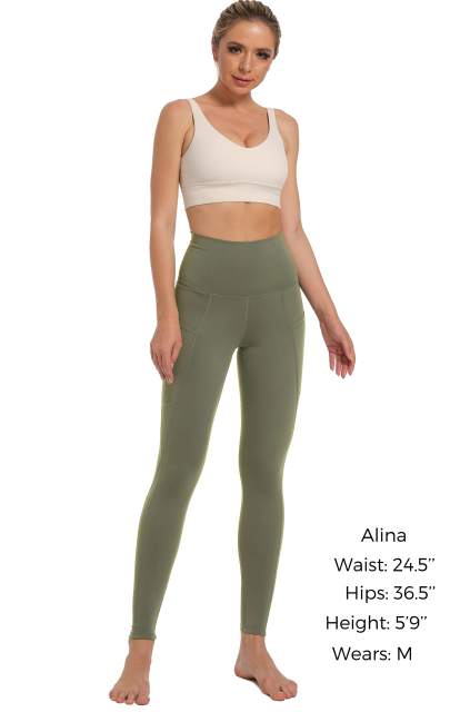Women High Waisted Workout Leggings Olive Green