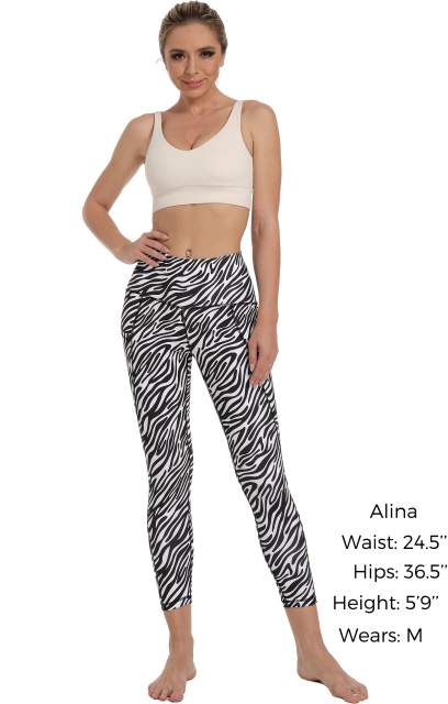 Women High Waisted Workout Leggings Zebra Stripe