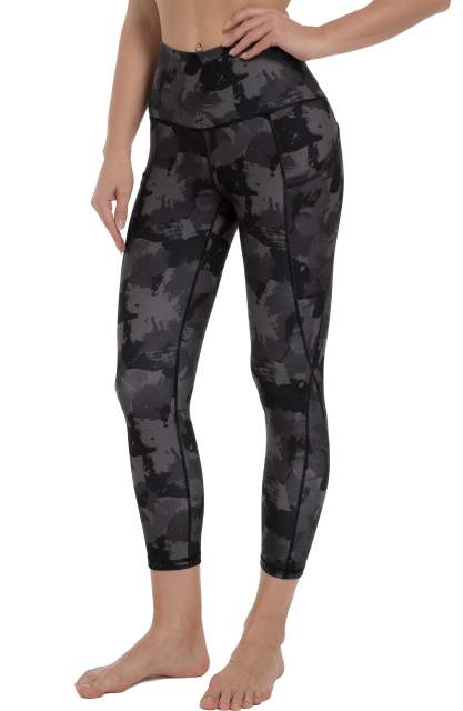 Women High Waisted Workout Leggings Dark Grey Splinter Camo