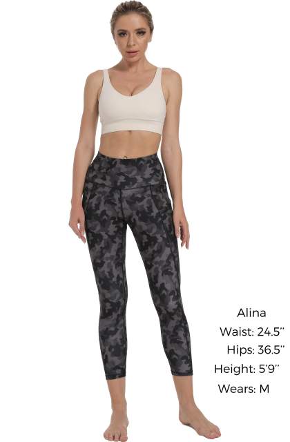 Women High Waisted Workout Leggings Dark Grey Classic Camo